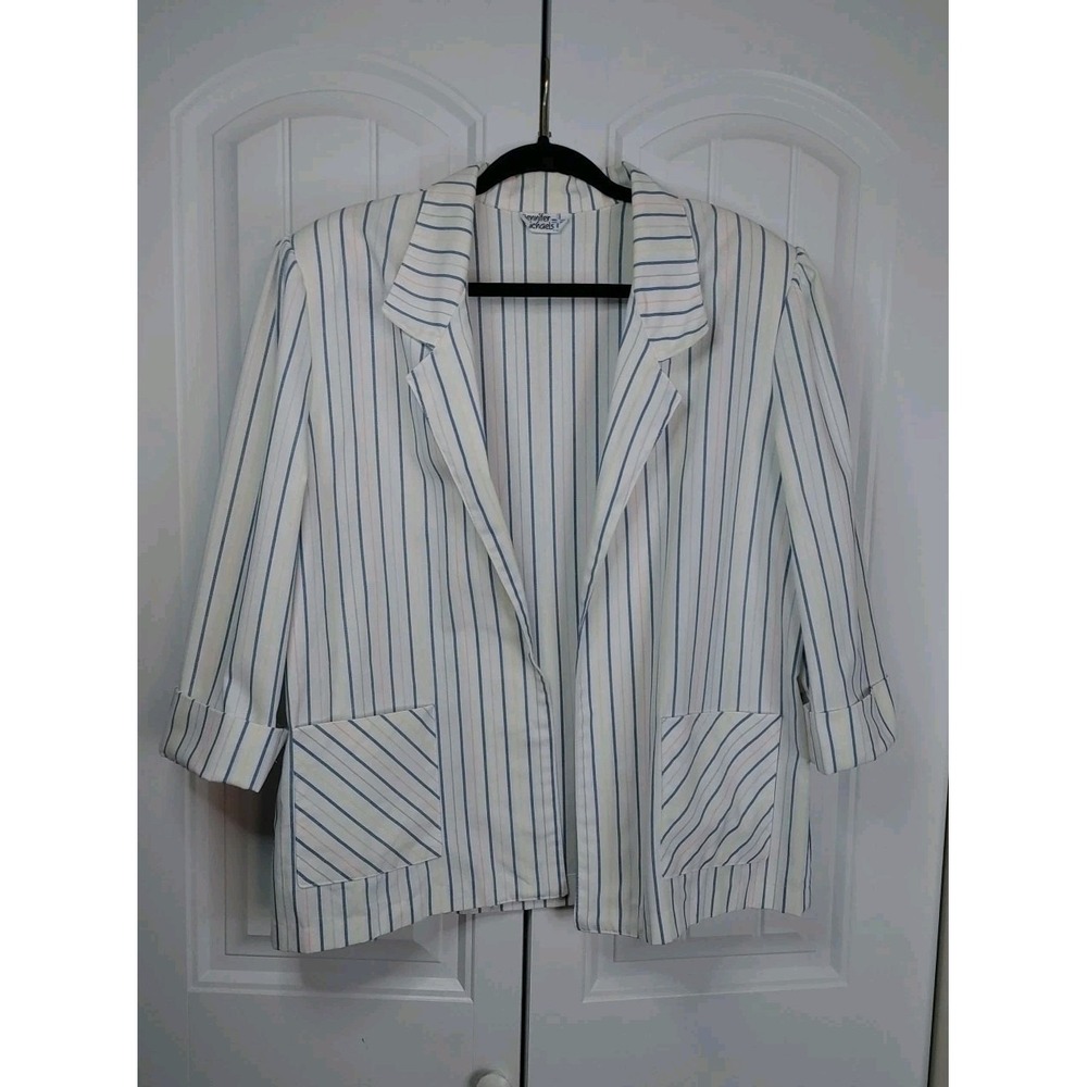 Vtg 80's Women's Corpcore Striped Bomber Blazer Cotton/Lin Shoulder Pads Large
